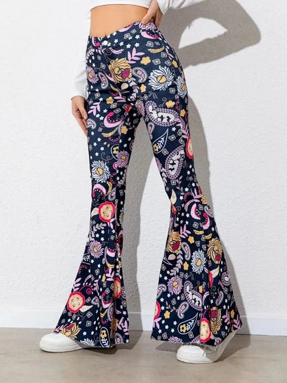 Floral High Waist Flare Leg Pants - Bad Moms Club
