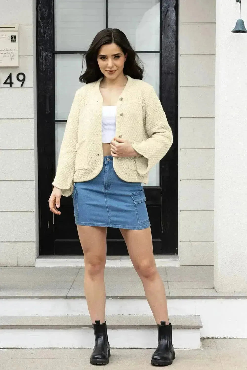 Button Up Long Sleeve Cardigan with Pockets - Bad Moms Club