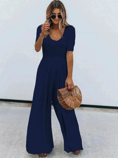 Scoop Neck Short Sleeve Jumpsuit - Bad Moms Club