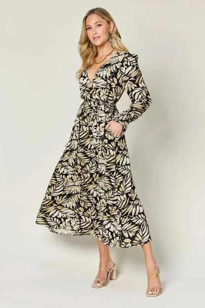 Double Take Full Size Tie Back Flounce Sleeve Dress - Bad Moms Club