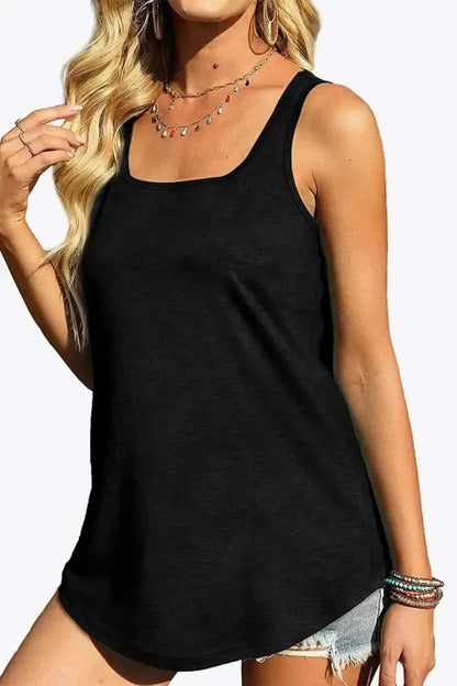 Curved Hem Square Neck Tank - Bad Moms Club