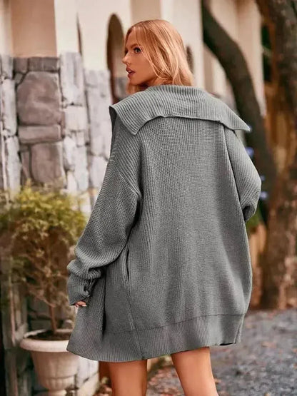 Dropped Shoulder Long Sleeve Cardigan - Bad Moms Club