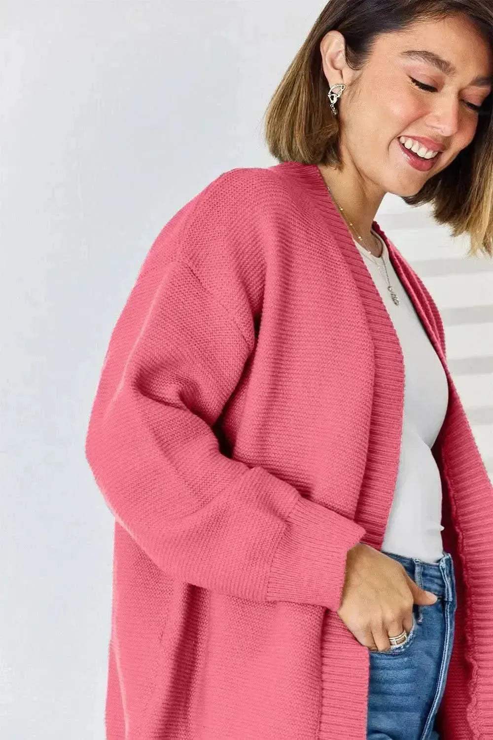 Open Front Dropped Shoulder Cardigan - Bad Moms Club
