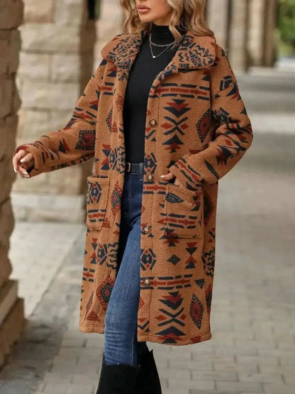 Geometric Pocketed Dropped Shoulder Coat - Bad Moms Club
