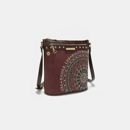 Nicole Lee USA Metallic Stitching Embroidery Inlaid Rhinestone Crossbody Bag - Bad Moms Club