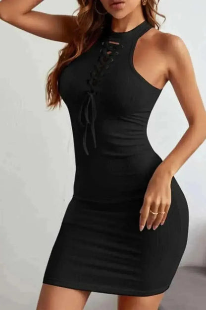 Lace-Up Sleeveless Pencil Dress - Bad Moms Club
