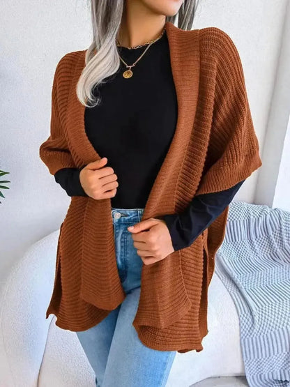Horizontal Ribbing Open Front Slit Cardigan - Bad Moms Club