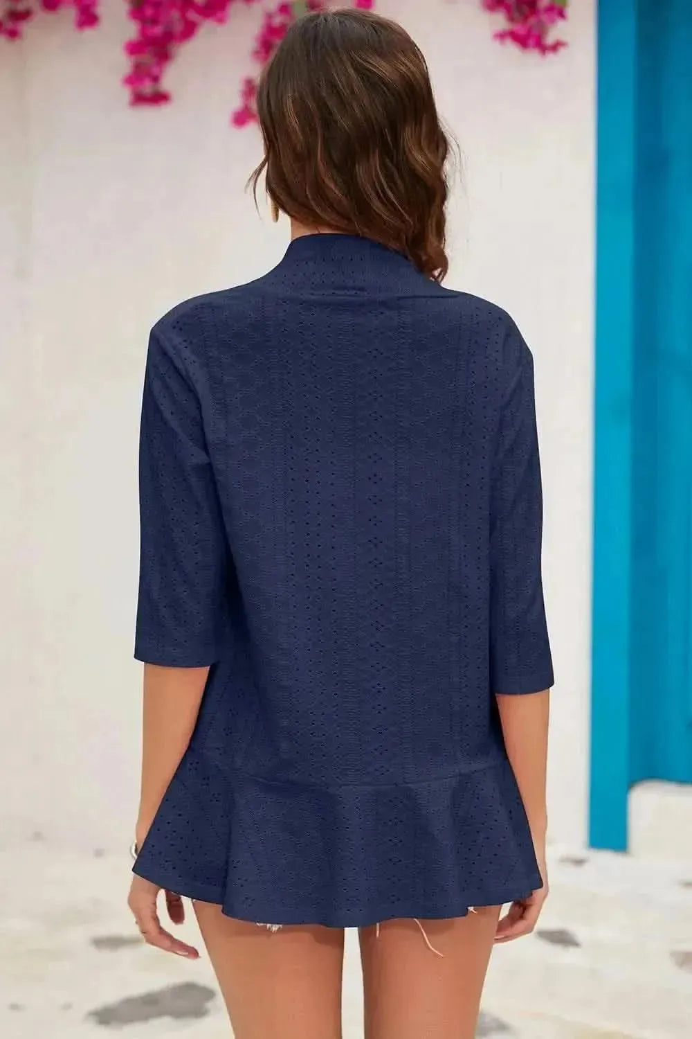 Eyelet Open Front Cardigan - Bad Moms Club