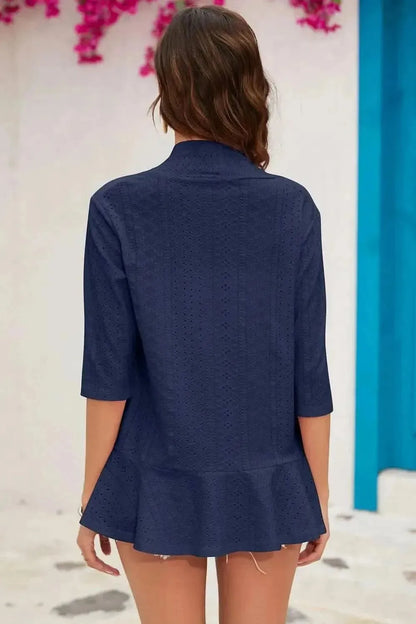 Eyelet Open Front Cardigan - Bad Moms Club