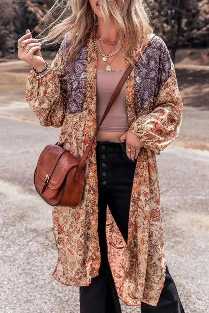 Floral Tassel Tied Open Front Long Sleeve Cardigan - Bad Moms Club