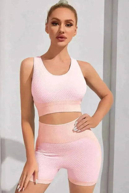 Round Neck Sports Bra and Shorts Set - Bad Moms Club