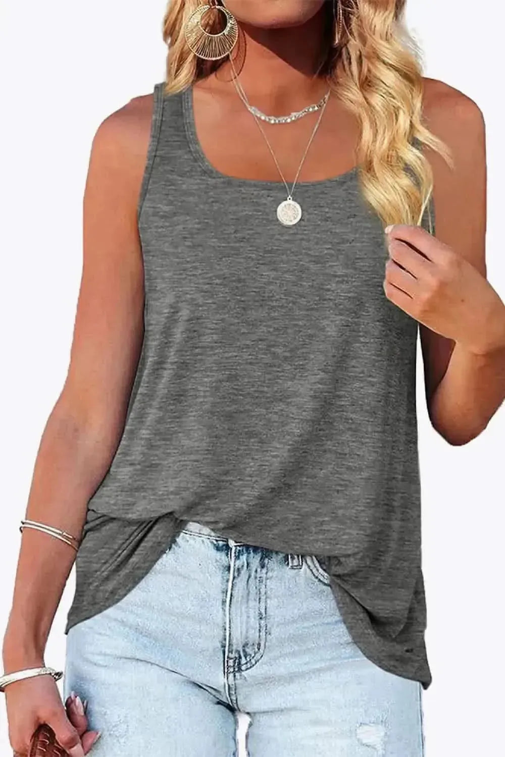 Curved Hem Square Neck Tank - Bad Moms Club