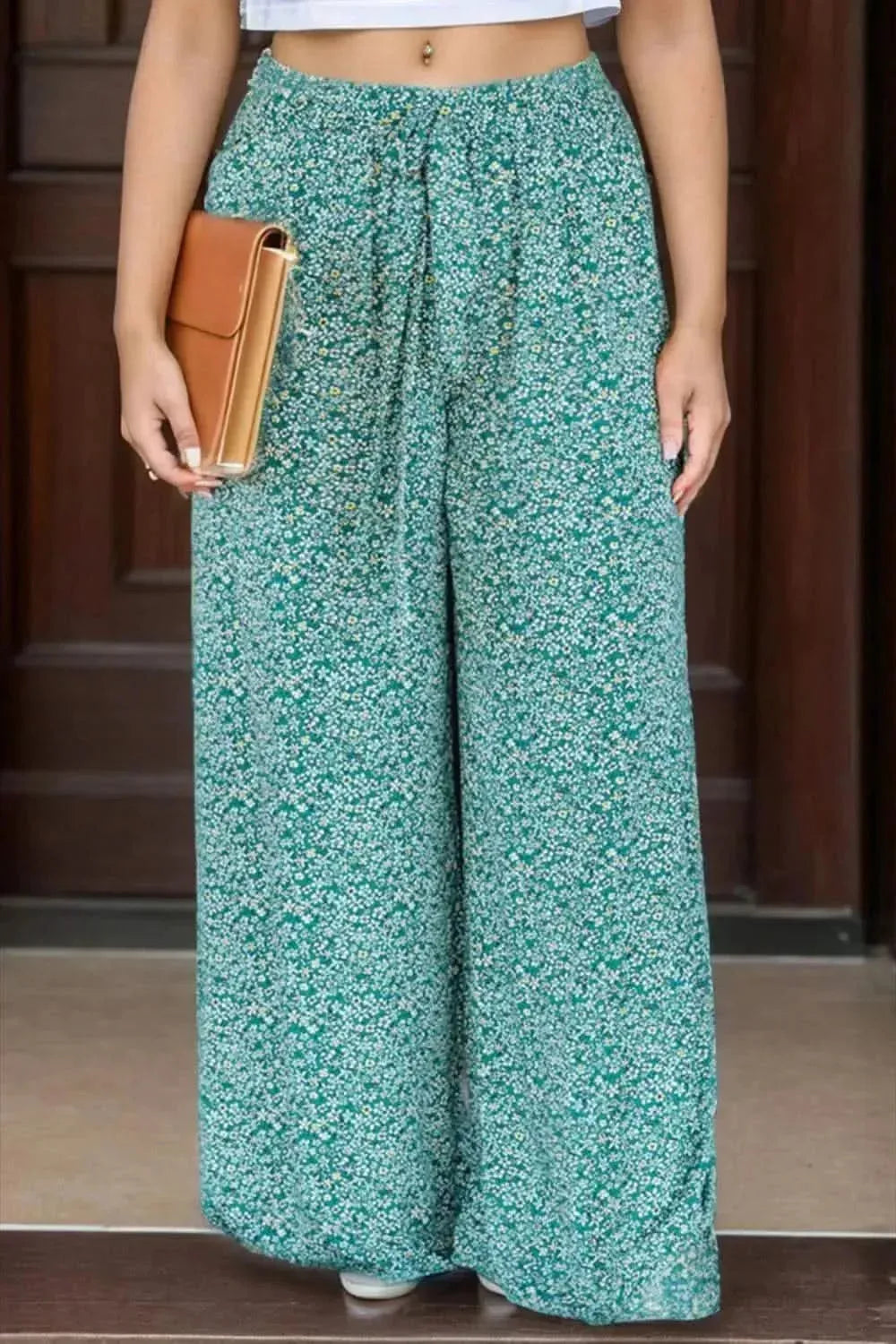 Plus Size Ditsy Floral Wide Lag Pants - Bad Moms Club