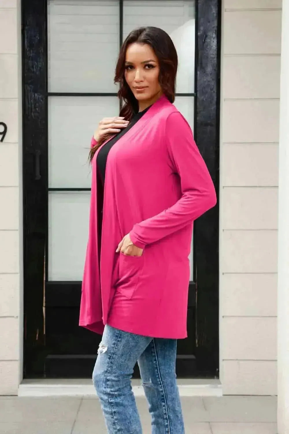 Basic Bae Full Size Open Front Long Sleeve Cardigan with Pockets - Bad Moms Club