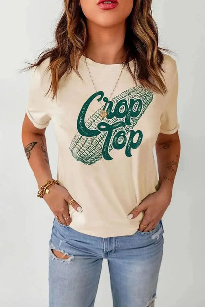 Corn Letter Graphic Cuffed Tee - Bad Moms Club
