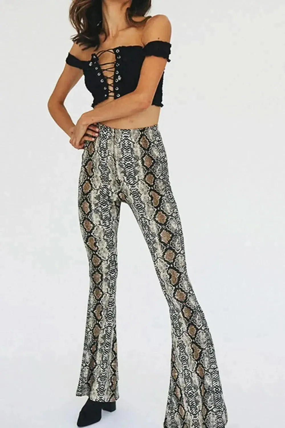 Snakeskin Print Flare Pants - Bad Moms Club