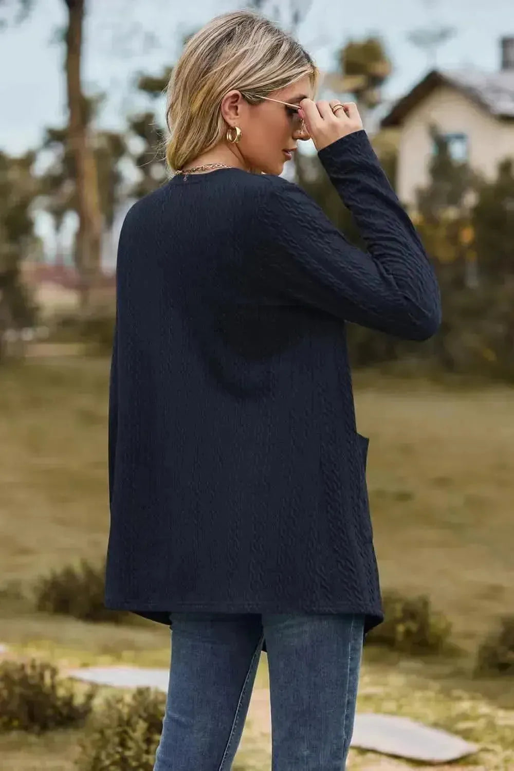 Cable-Knit Long Sleeve Cardigan with Pocket - Bad Moms Club