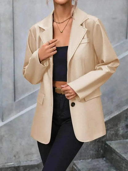 Pocketed Button Up Collared Neck Blazer - Bad Moms Club