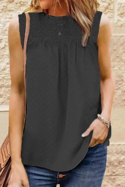 Smocked Tie Back Frill Trim Tank - Bad Moms Club