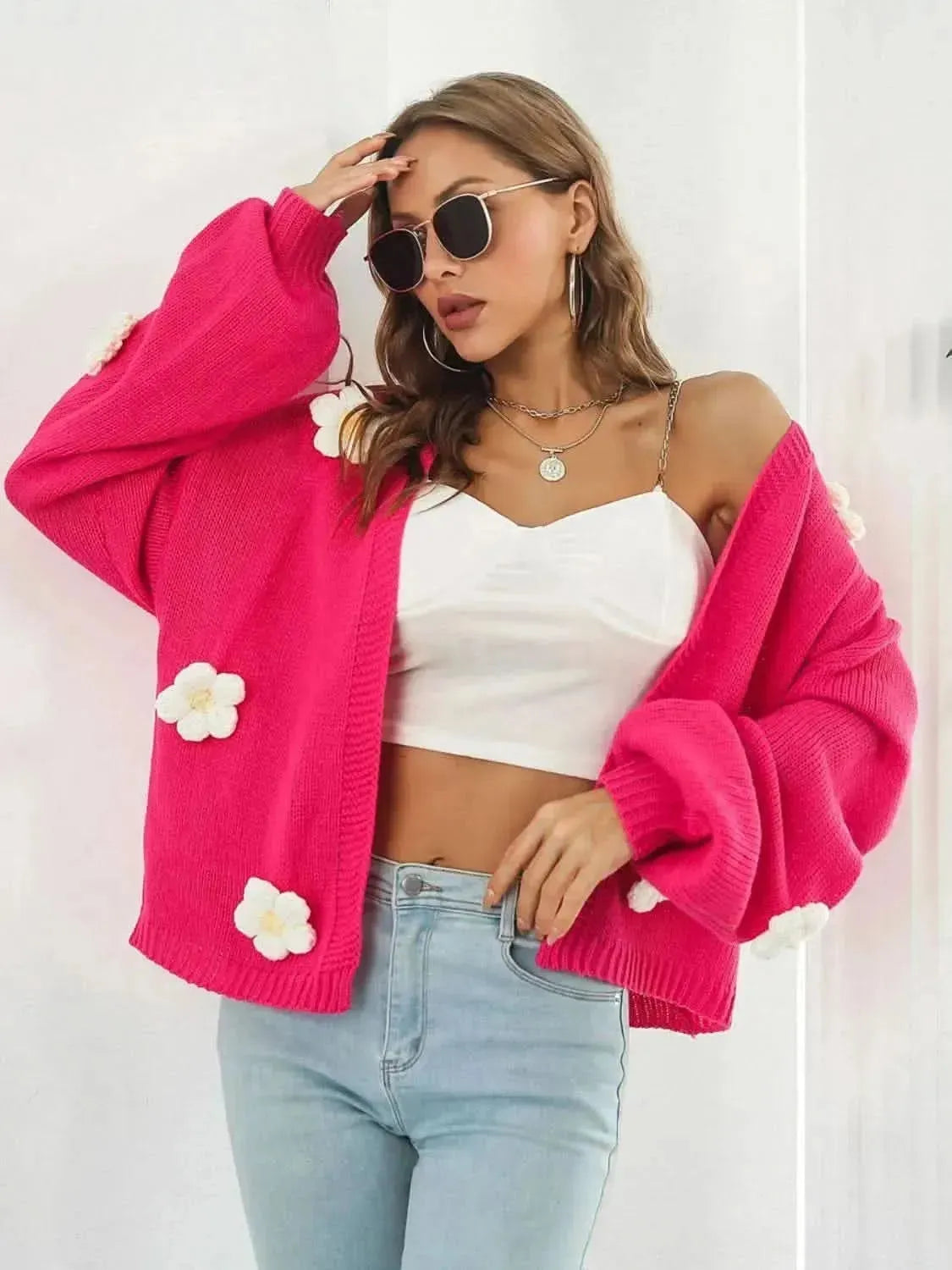 Floral Open Front Long Sleeve Cardigan - Bad Moms Club