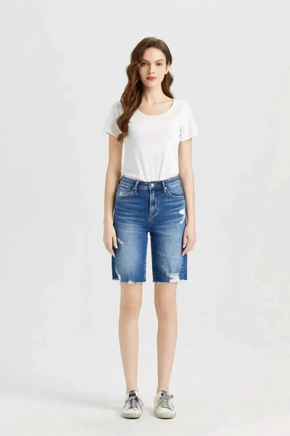 BAYEAS Full Size Super High Rise Denim Bermuda Shorts - Bad Moms Club