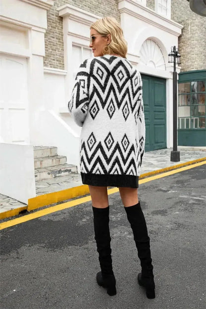 Argyle Open Front Pocket Cardigan - Bad Moms Club