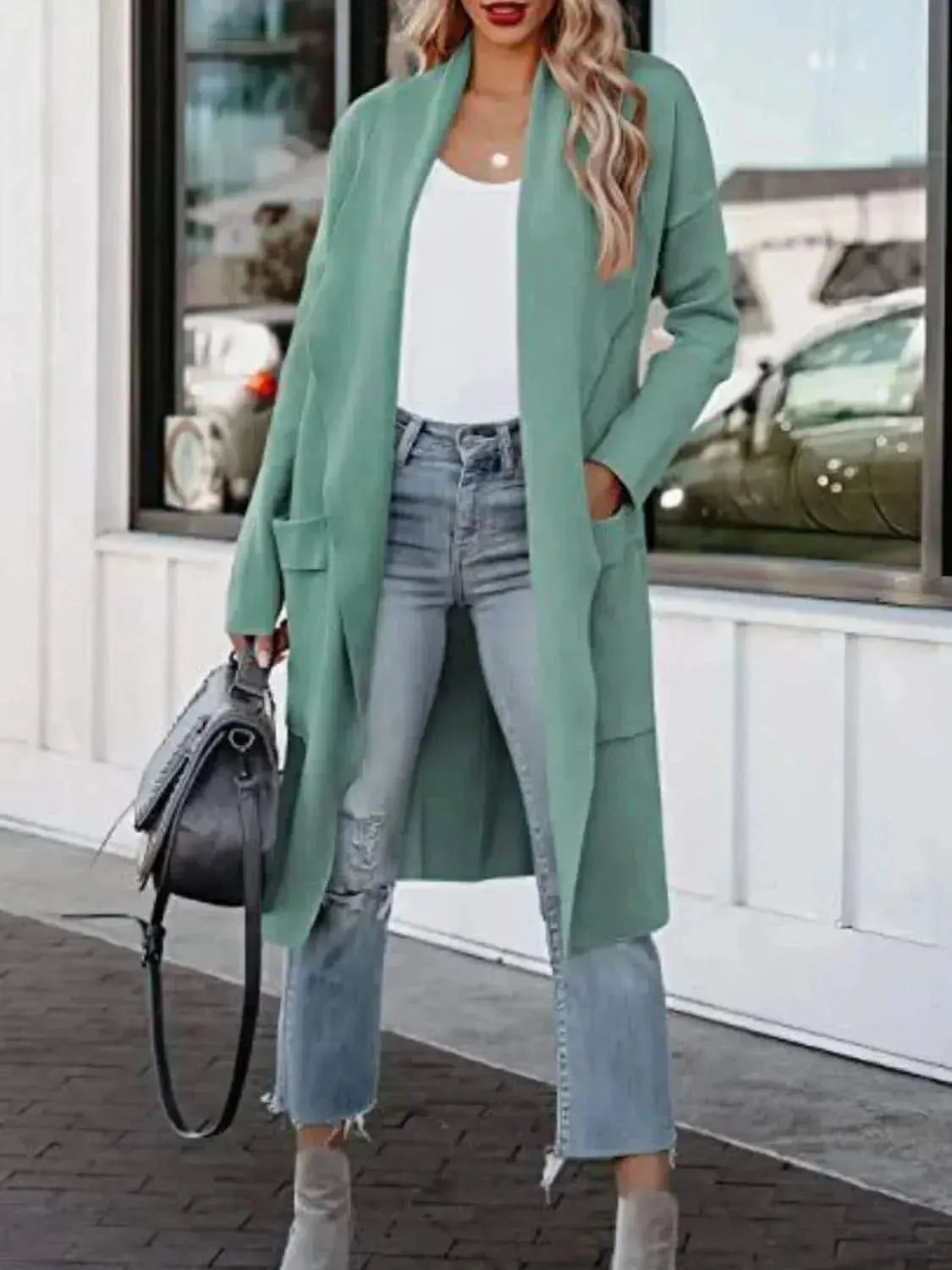 Open Front Dropped Shoulder Outerwear - Bad Moms Club
