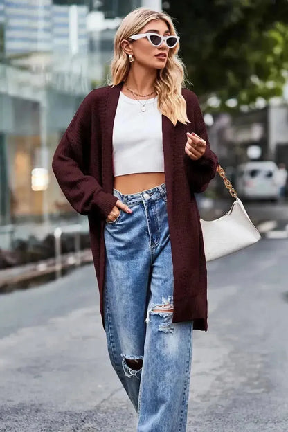 Open Front Dropped Shoulder Longline Cardigan - Bad Moms Club