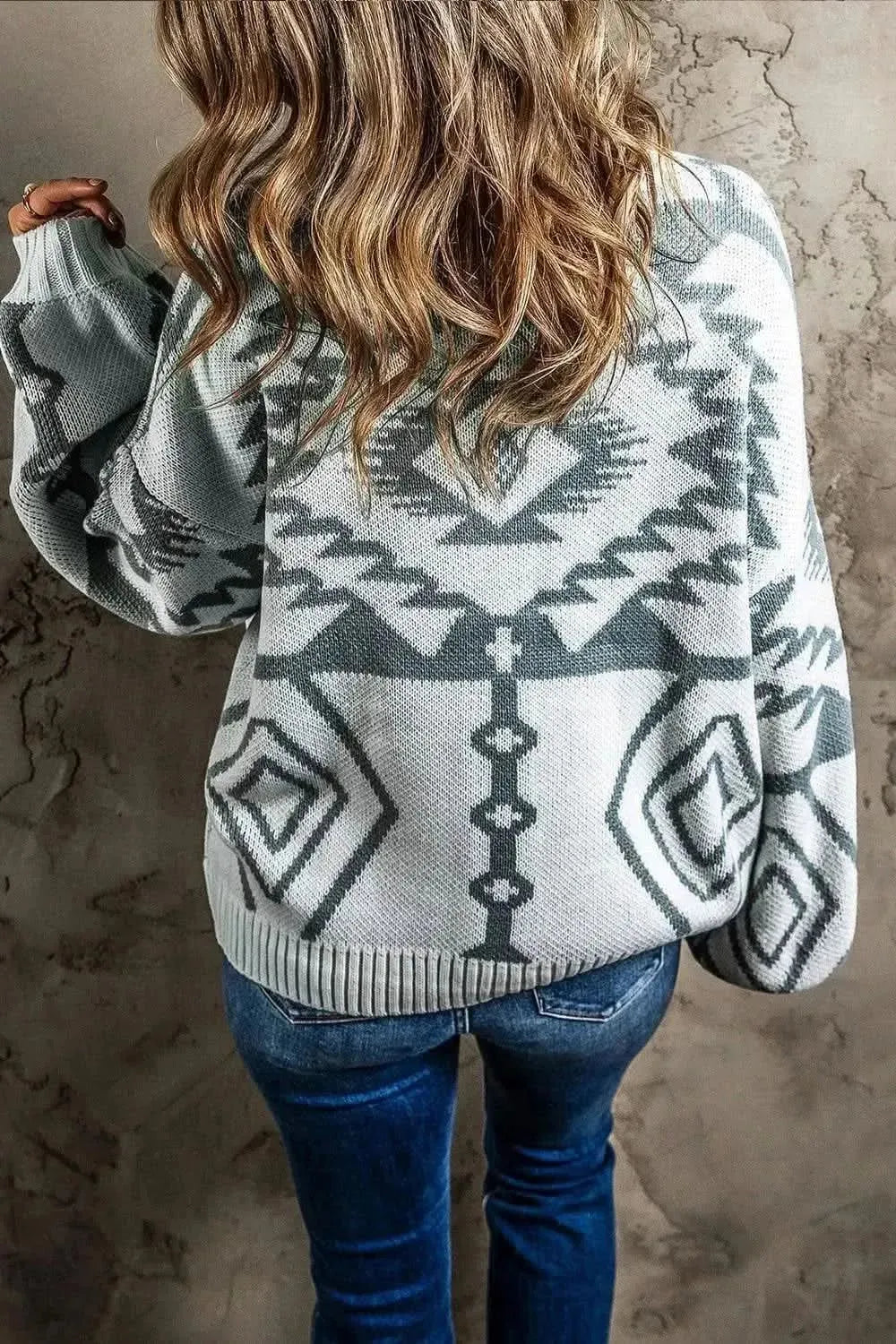 Printed Button Up V-Neck Long Sleeve Cardigan - Bad Moms Club