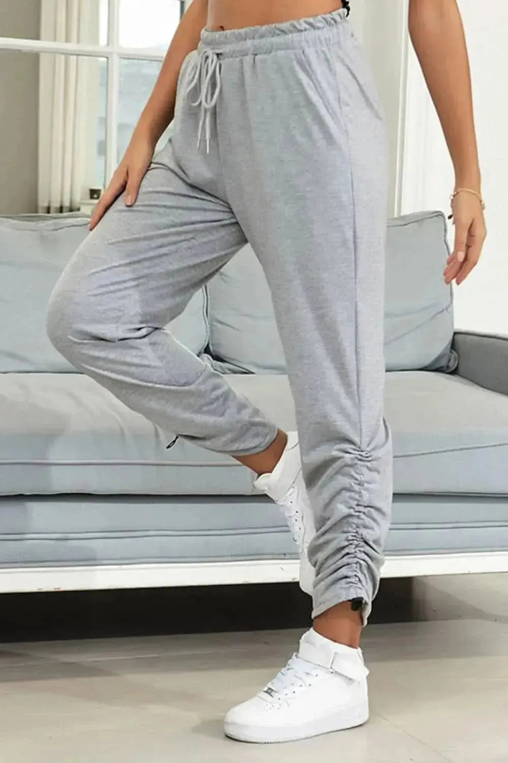 Perfee Drawstring Waist Ruched Detail Pants - Bad Moms Club