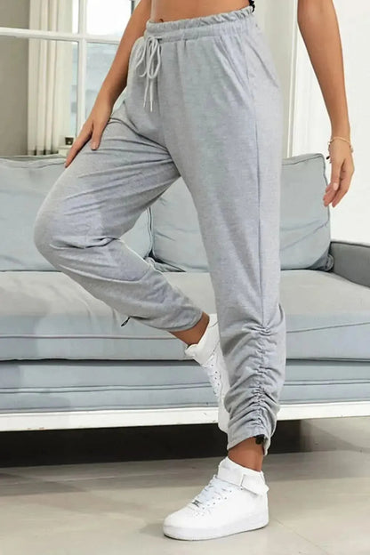 Perfee Drawstring Waist Ruched Detail Pants - Bad Moms Club