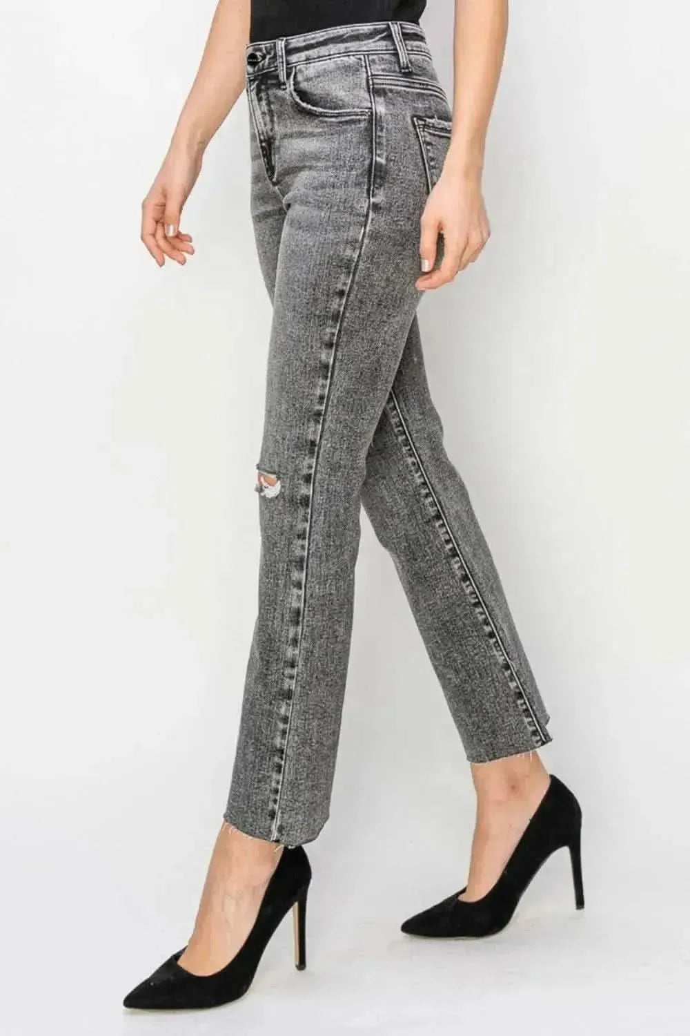 RISEN High Waist Distressed Straight Jeans - Bad Moms Club