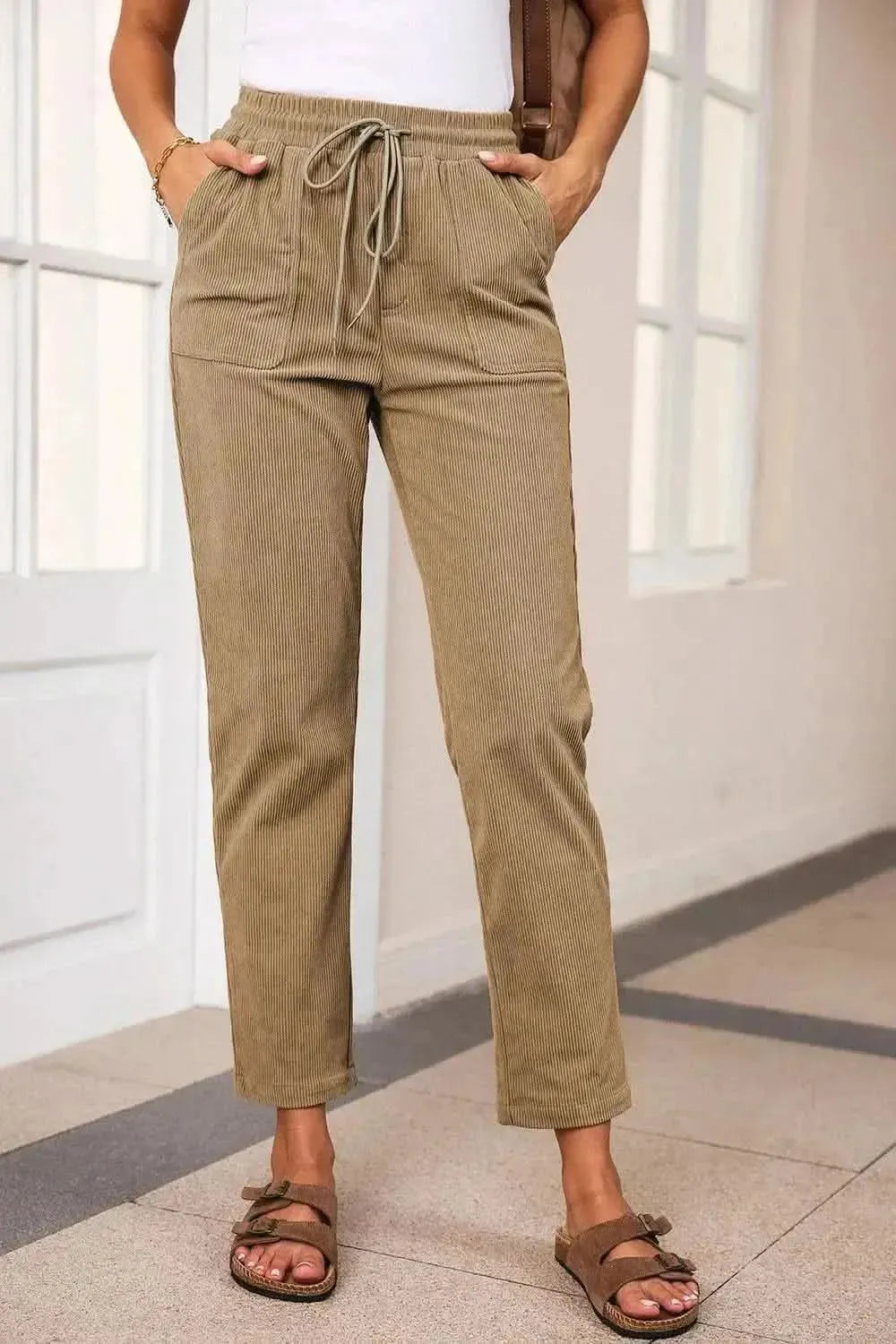 Drawstring Straight Pants with Pockets - Bad Moms Club