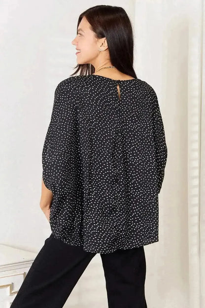 Perfee Printed Dolman Sleeve Round Neck Blouse - Bad Moms Club