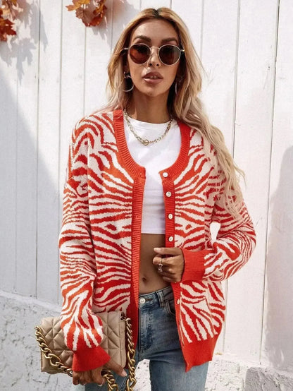 Woven Right Zebra Print Button Down Cardigan - Bad Moms Club