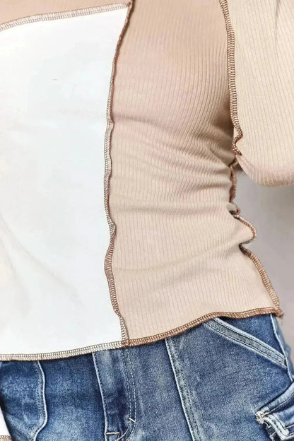 Double Take Color Block Exposed Seam Top - Bad Moms Club