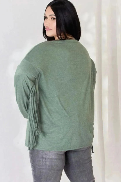 Celeste Full Size Fringe Detail Long Sleeve Top - Bad Moms Club