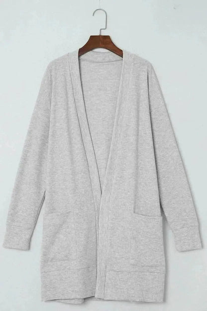 Pocketed Open Front Long Sleeve Cardigan - Bad Moms Club