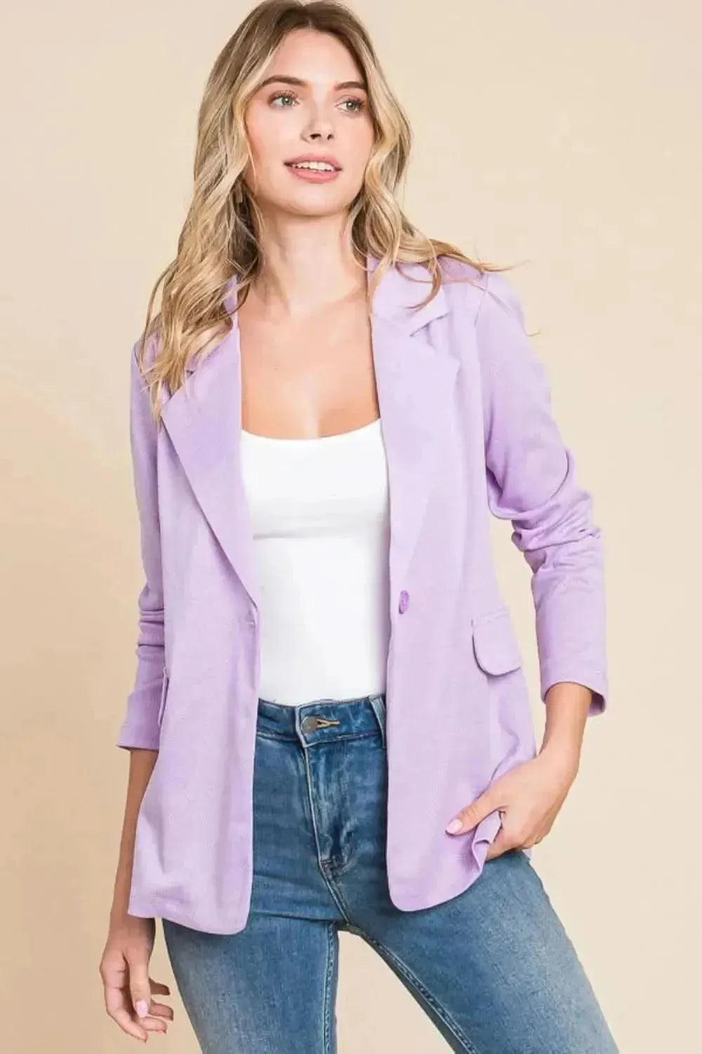 Culture Code Button Up Long Sleeve Slit Blazer - Bad Moms Club