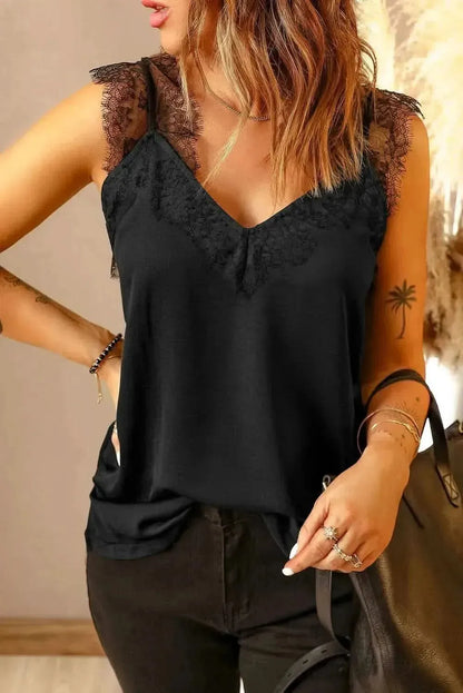 Eyelash Trim Spliced Lace Tank - Bad Moms Club