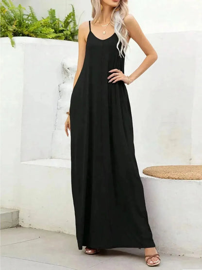 V-Neck Maxi Cami Dress with Pockets - Bad Moms Club