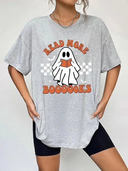 Round Neck Short Sleeve Ghost Graphic T-Shirt - Bad Moms Club
