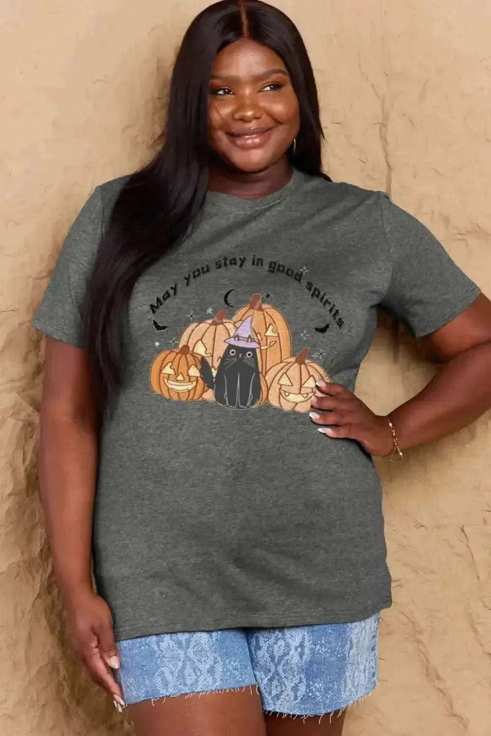 Simply Love Full Size MAY YOU STAY IN GOOD SPIRITS Graphic Cotton T-Shirt - Bad Moms Club