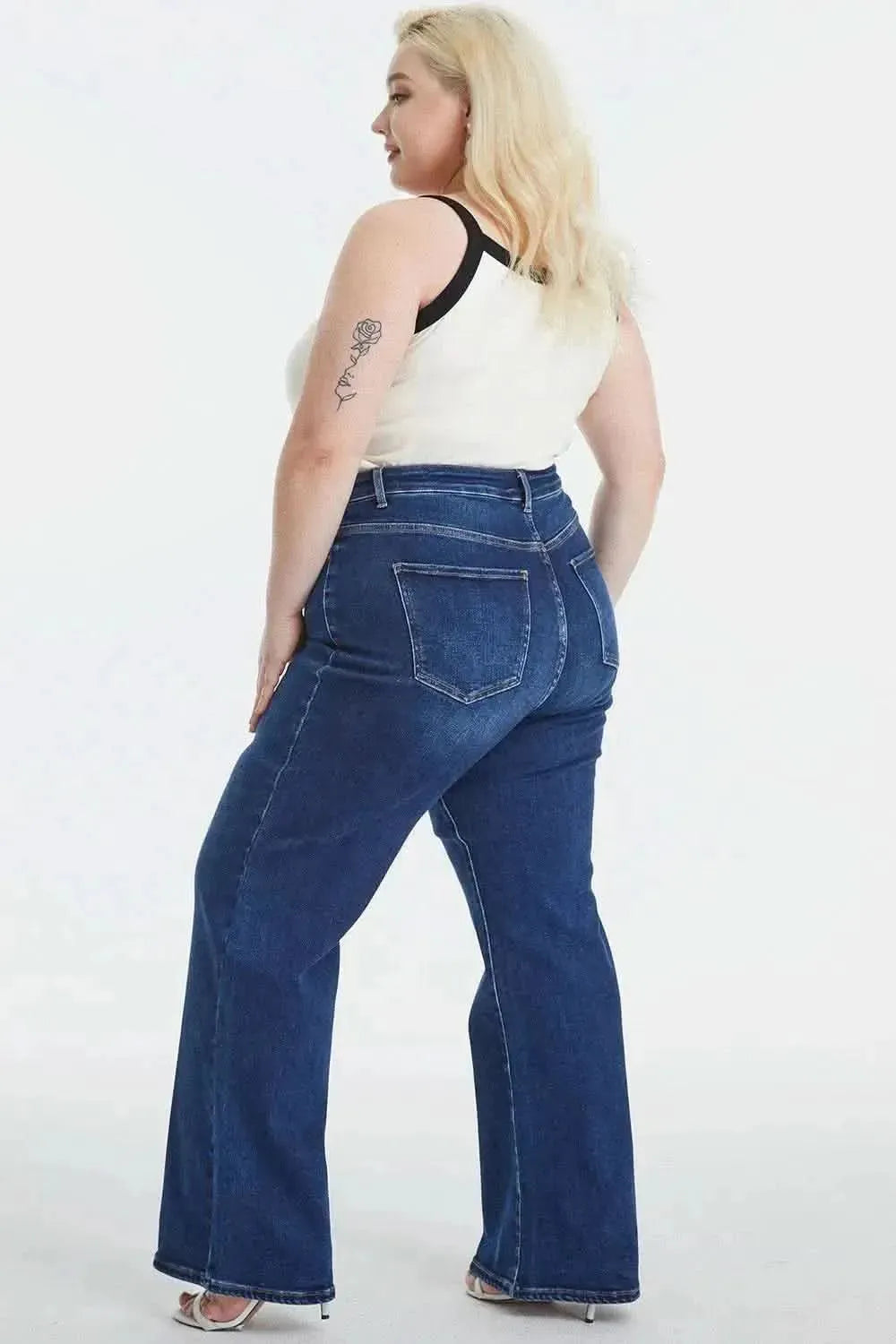 BAYEAS Full Size High Waist Cat's Whisker Wide Leg Jeans - Bad Moms Club