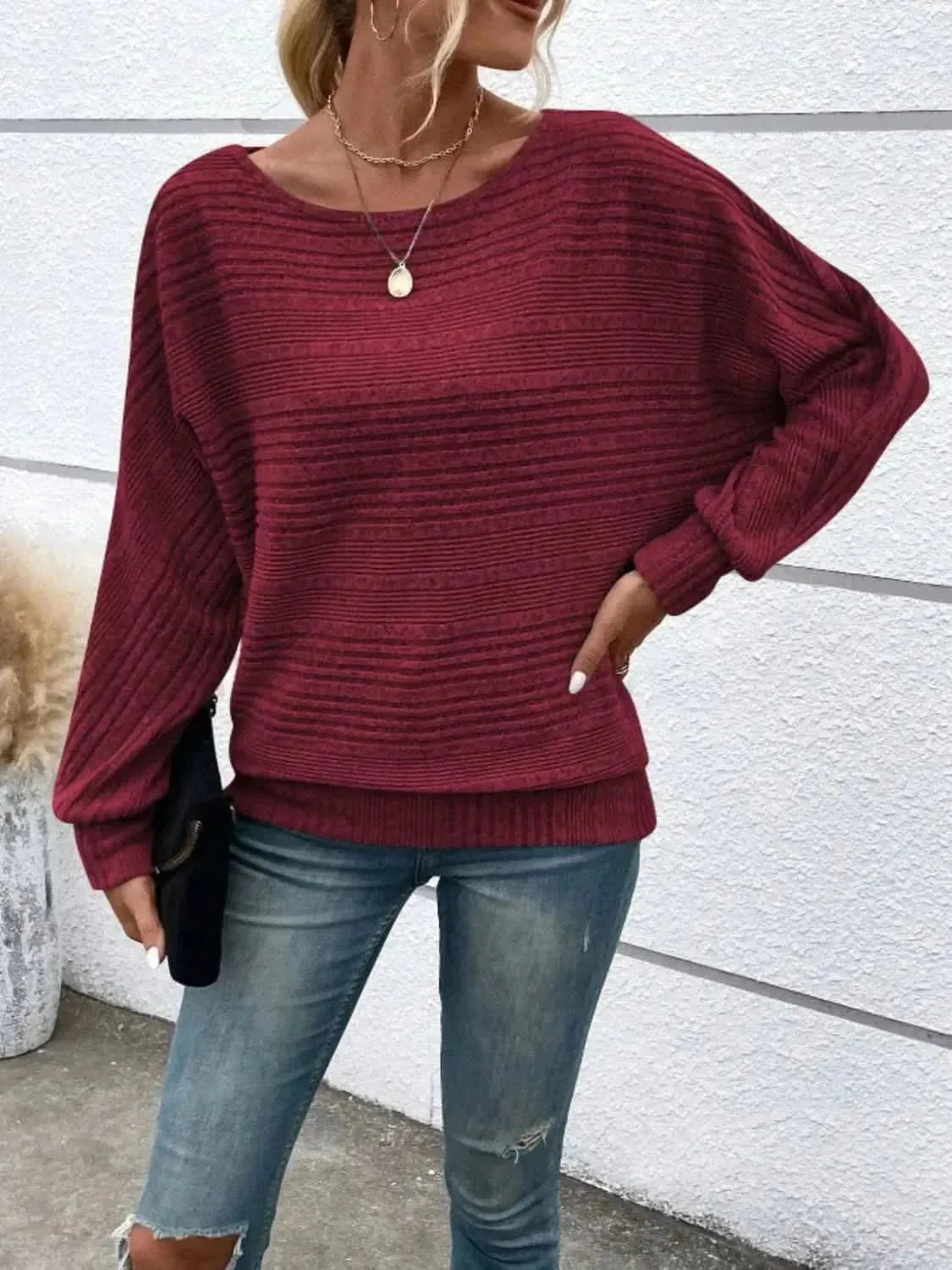 Full Size Round Neck Long Sleeve Top - Bad Moms Club