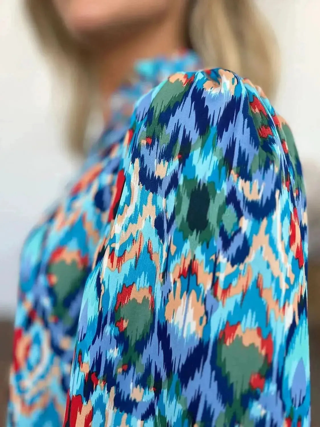 Double Take Full Size Printed Balloon Sleeve Blouse - Bad Moms Club