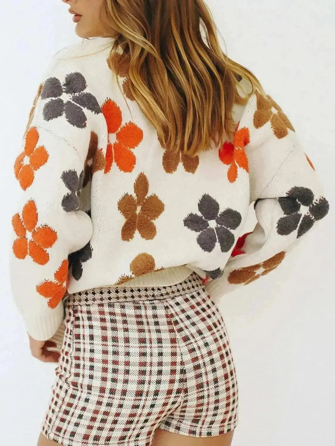 Floral V-Neck Button Up Long Sleeve Cardigan - Bad Moms Club