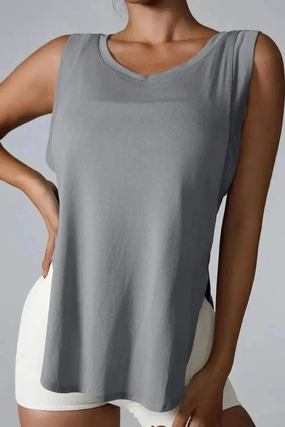 Slit Round Neck Active Tank - Bad Moms Club