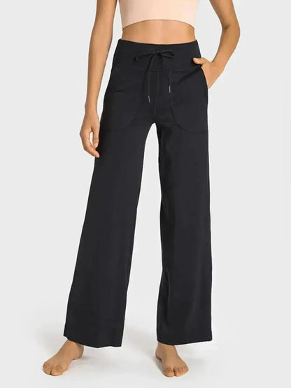 Drawstring Waist Wide Leg Sports Pants with Pockets - Bad Moms Club