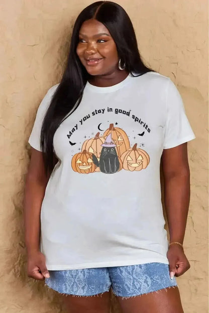 Simply Love Full Size MAY YOU STAY IN GOOD SPIRITS Graphic Cotton T-Shirt - Bad Moms Club